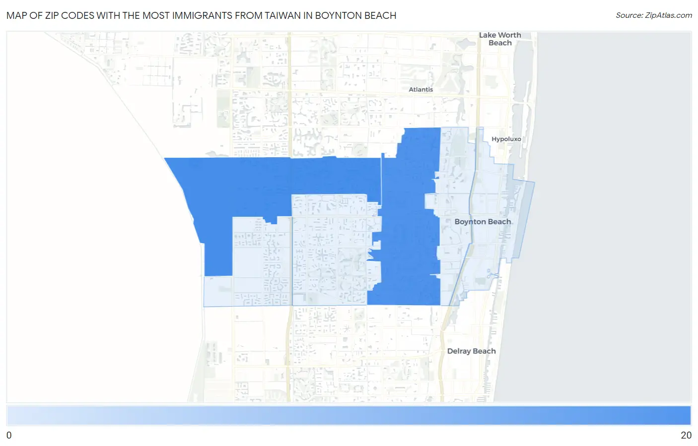 Zip Codes with the Most Immigrants from Taiwan in Boynton Beach Map