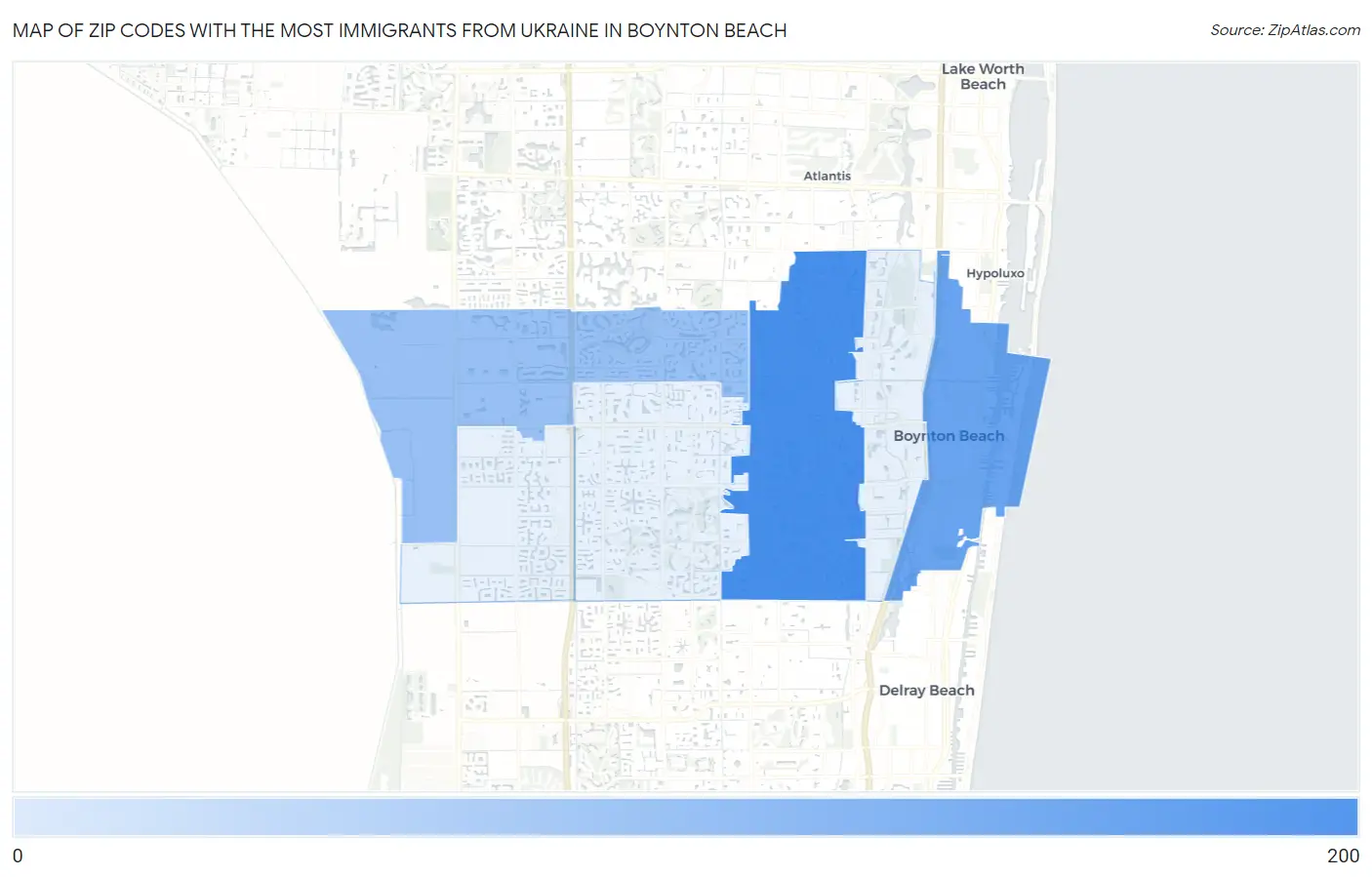 Zip Codes with the Most Immigrants from Ukraine in Boynton Beach Map