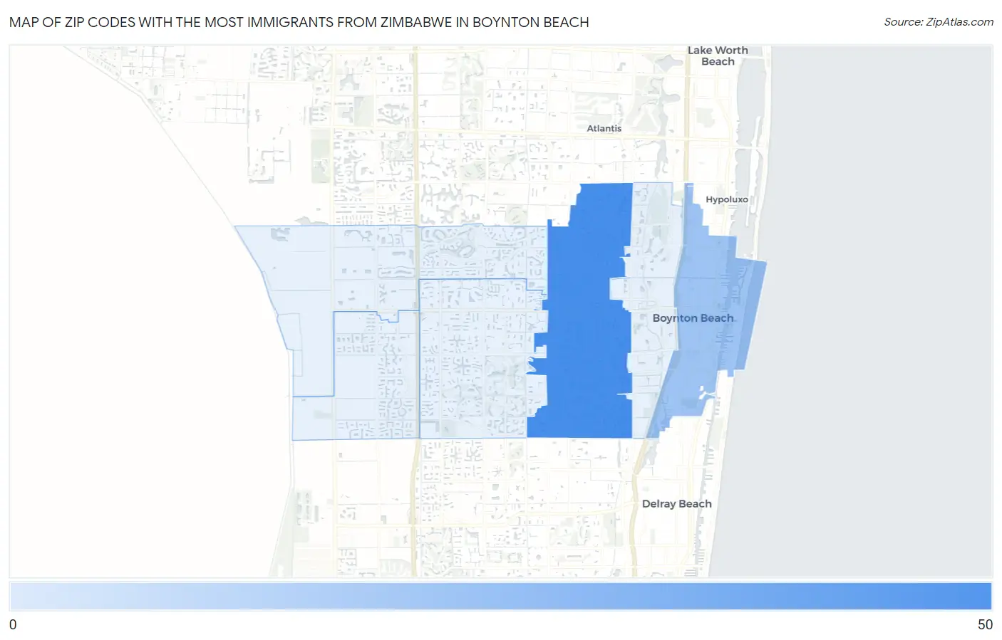 Zip Codes with the Most Immigrants from Zimbabwe in Boynton Beach Map