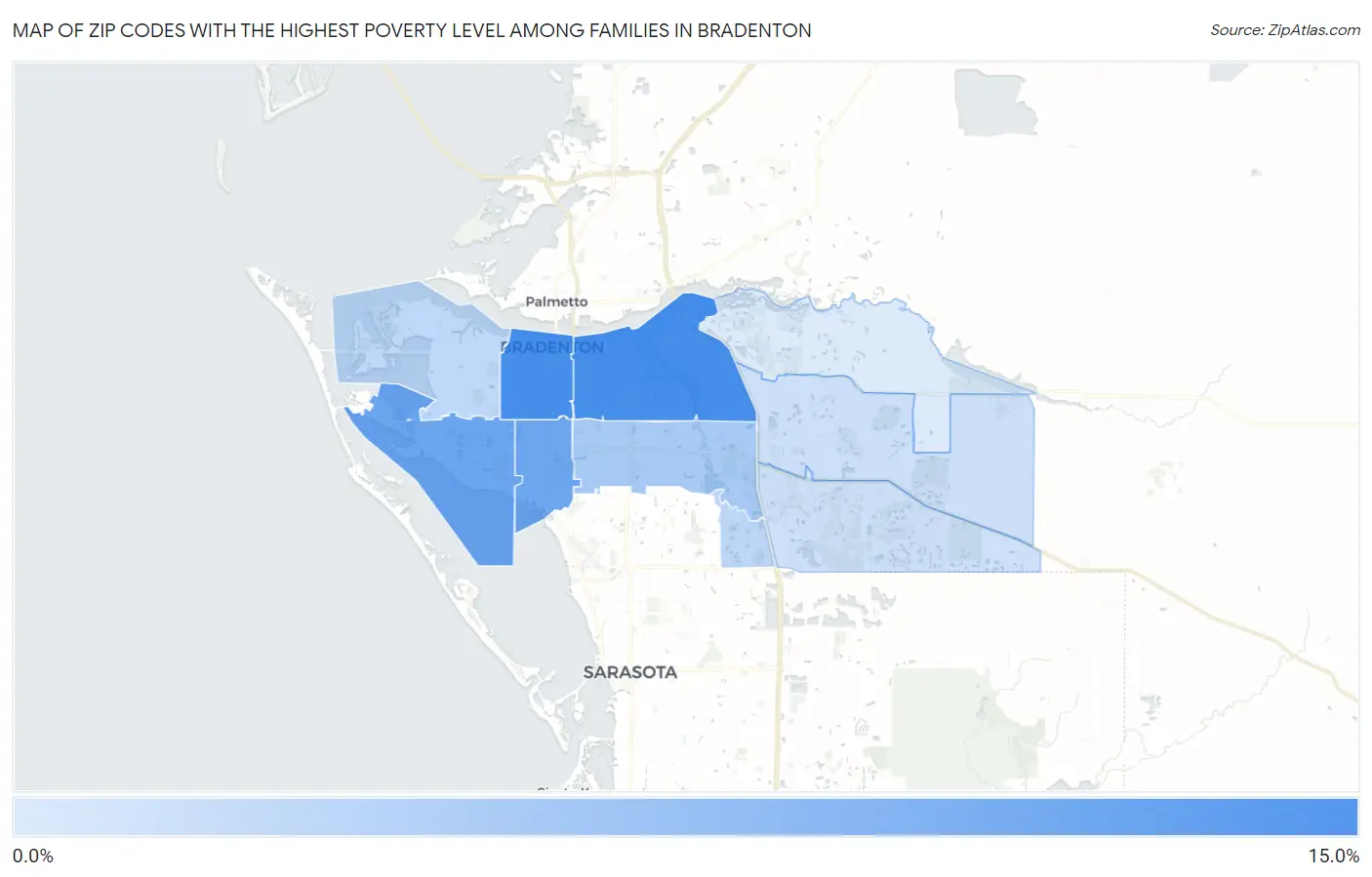 Zip Codes with the Highest Poverty Level Among Families in Bradenton Map