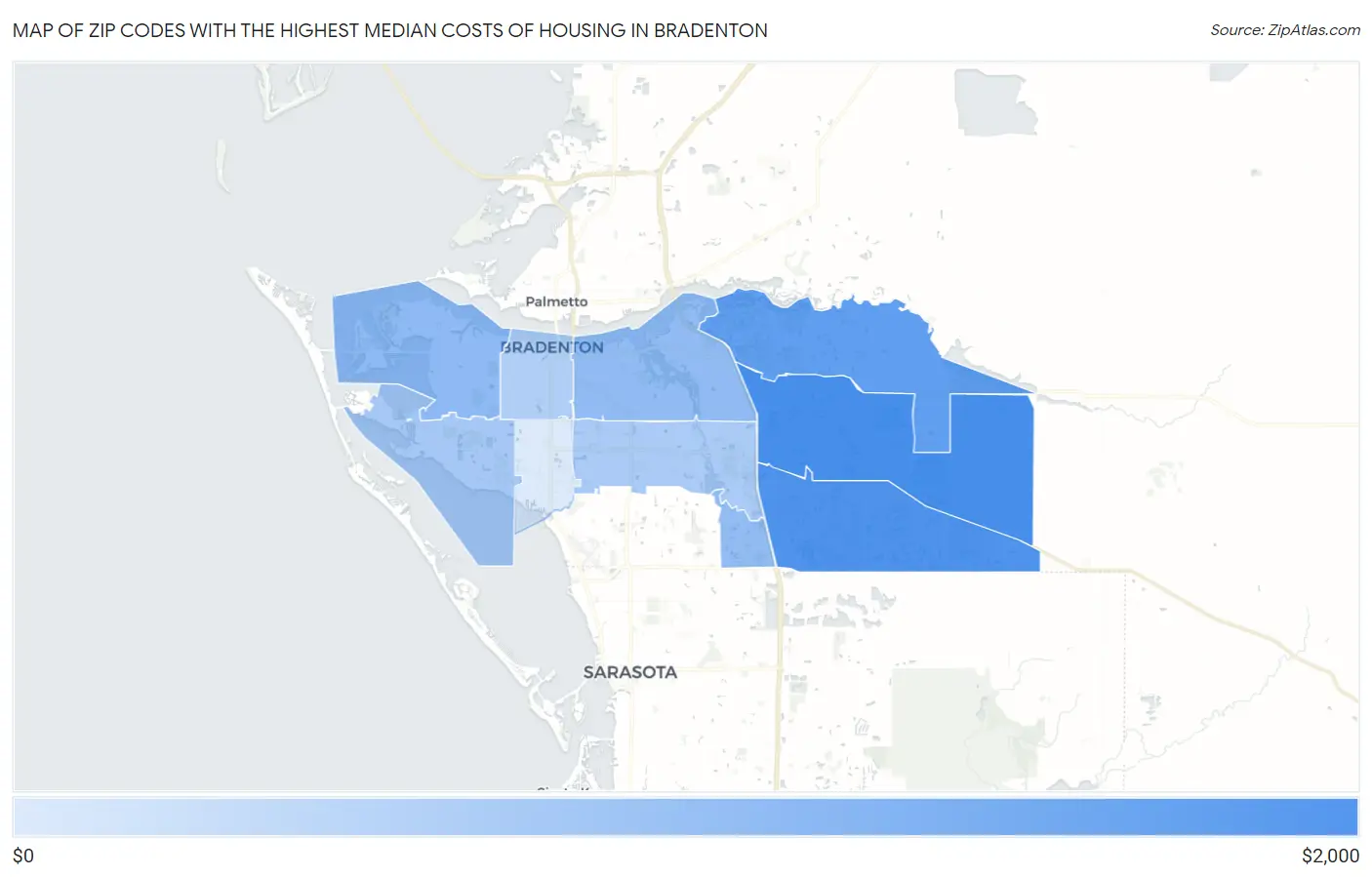 Zip Codes with the Highest Median Costs of Housing in Bradenton Map