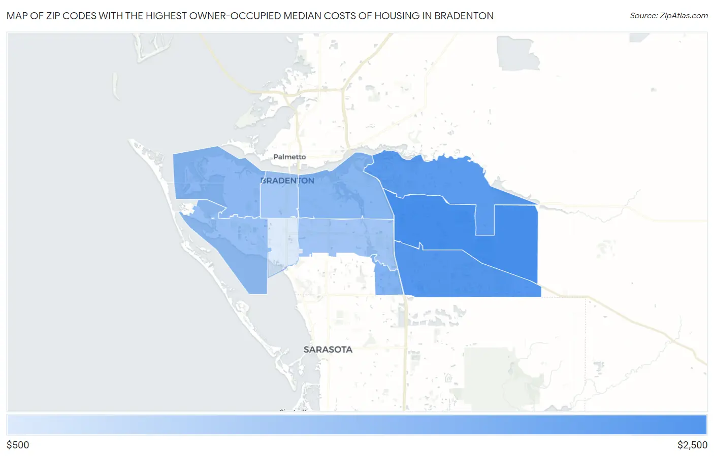 Zip Codes with the Highest Owner-Occupied Median Costs of Housing in Bradenton Map