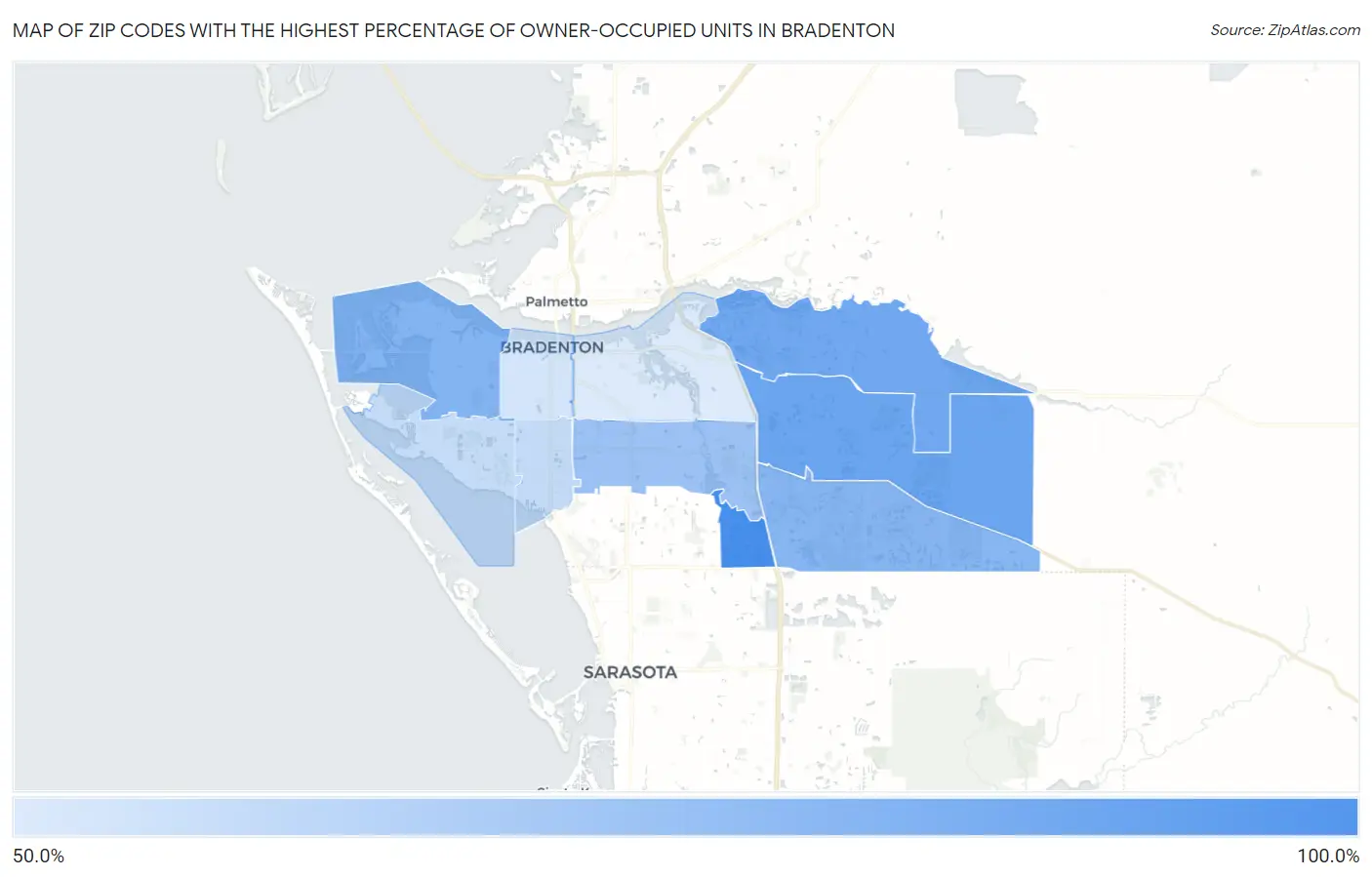 Zip Codes with the Highest Percentage of Owner-Occupied Units in Bradenton Map