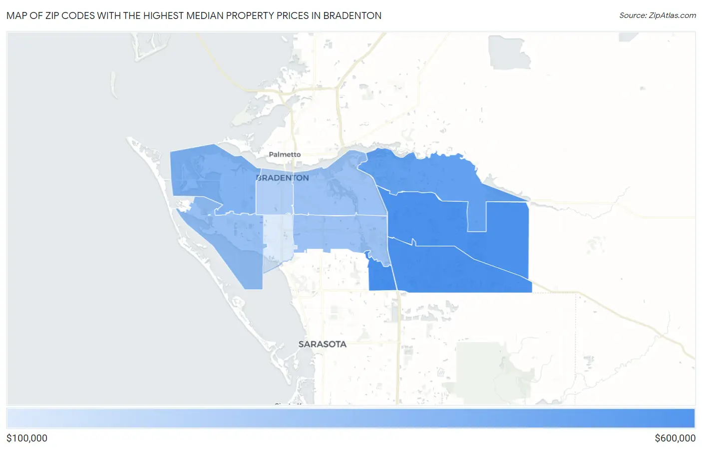 Zip Codes with the Highest Median Property Prices in Bradenton Map