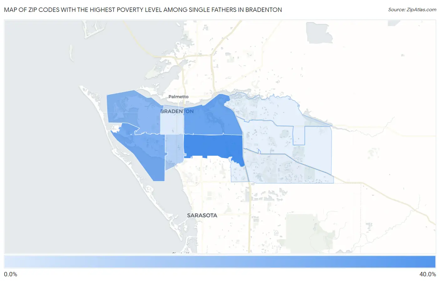 Zip Codes with the Highest Poverty Level Among Single Fathers in Bradenton Map