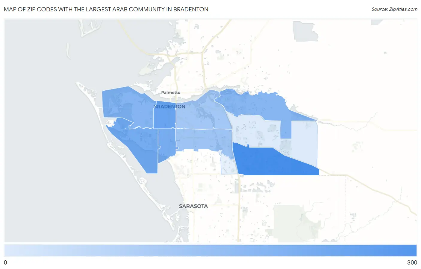 Zip Codes with the Largest Arab Community in Bradenton Map