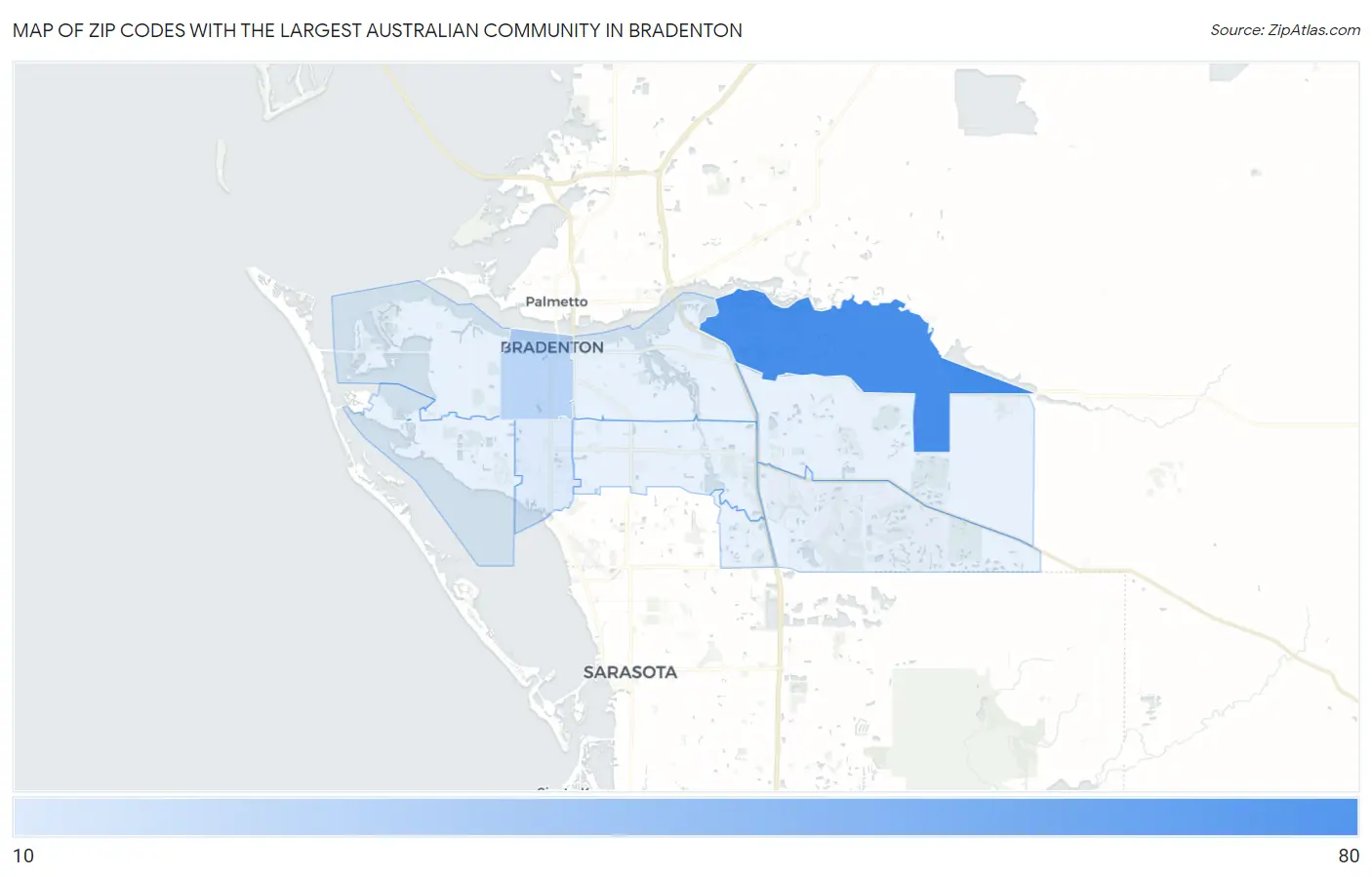 Zip Codes with the Largest Australian Community in Bradenton Map
