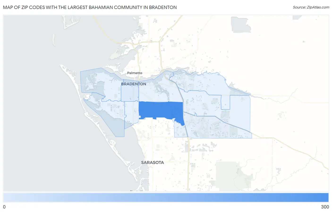 Zip Codes with the Largest Bahamian Community in Bradenton Map