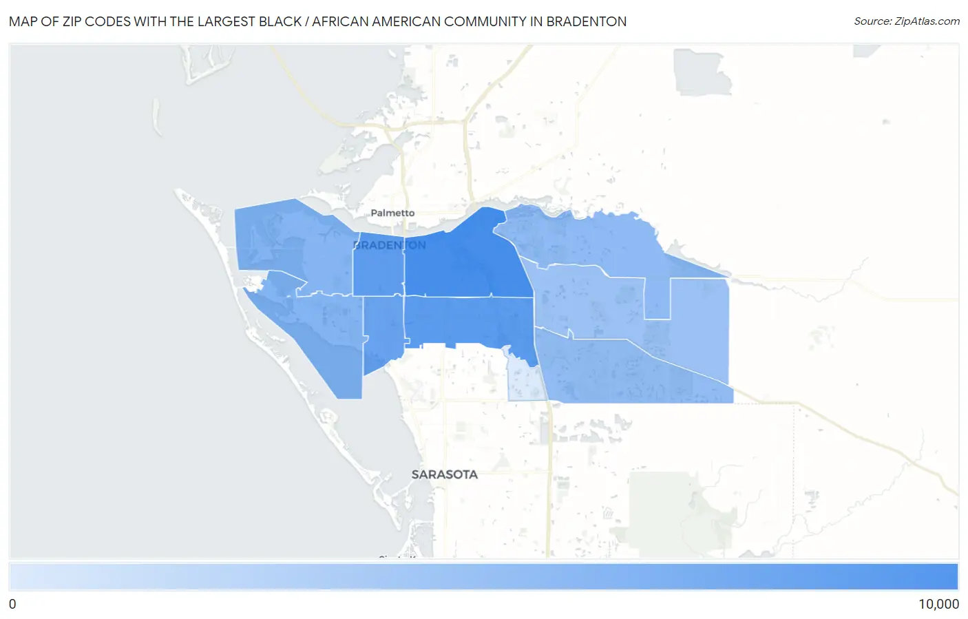 Zip Codes with the Largest Black / African American Community in Bradenton Map
