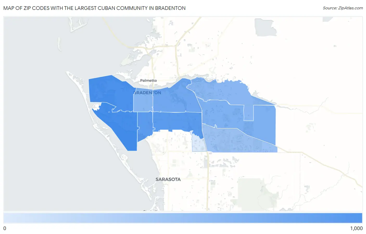 Zip Codes with the Largest Cuban Community in Bradenton Map