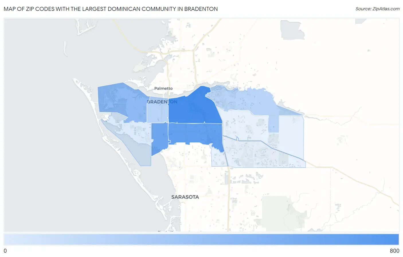 Zip Codes with the Largest Dominican Community in Bradenton Map