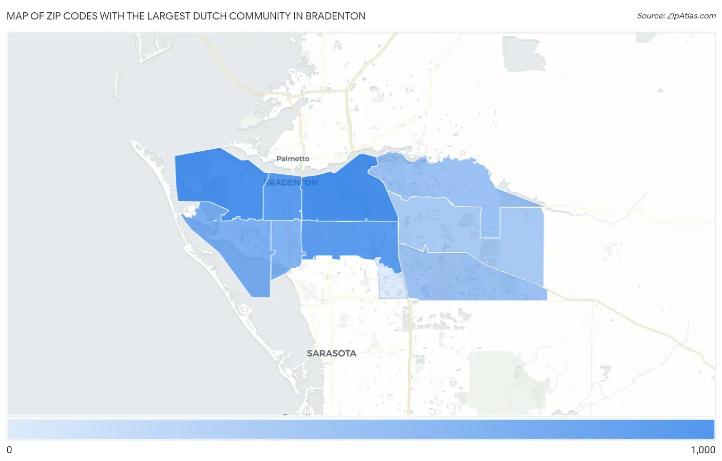 Zip Codes with the Largest Dutch Community in Bradenton Map