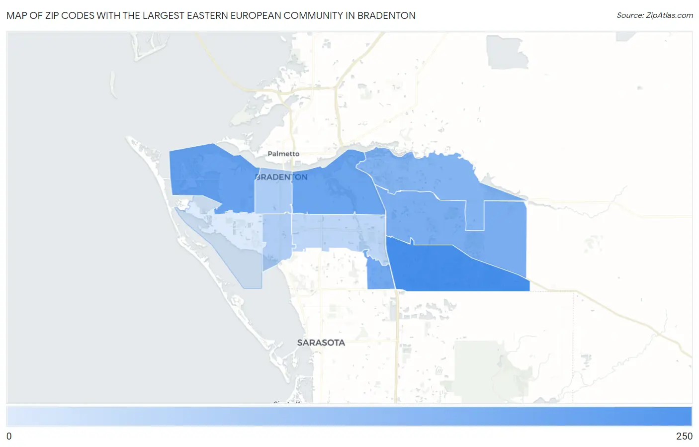 Zip Codes with the Largest Eastern European Community in Bradenton Map