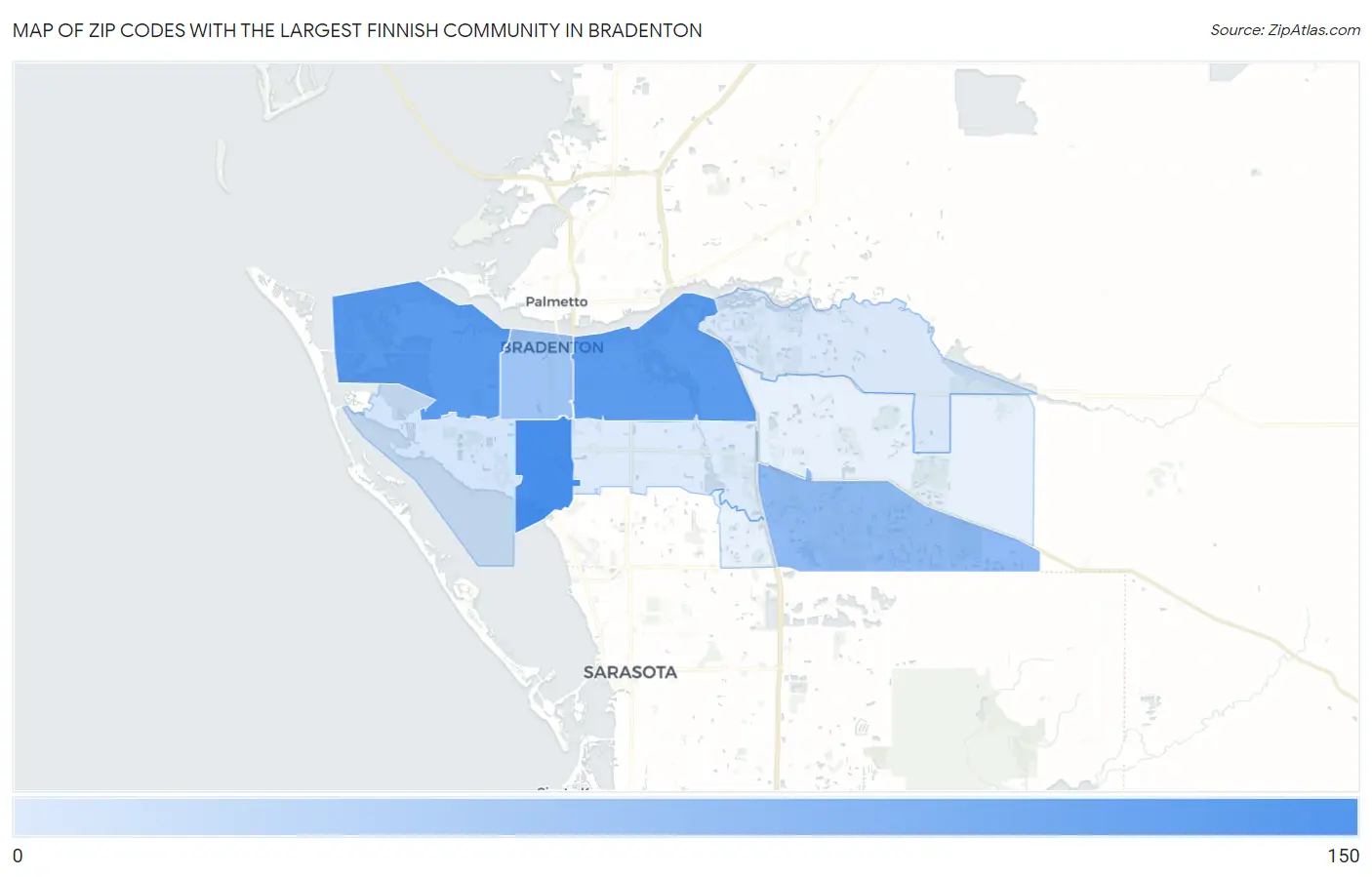 Zip Codes with the Largest Finnish Community in Bradenton Map