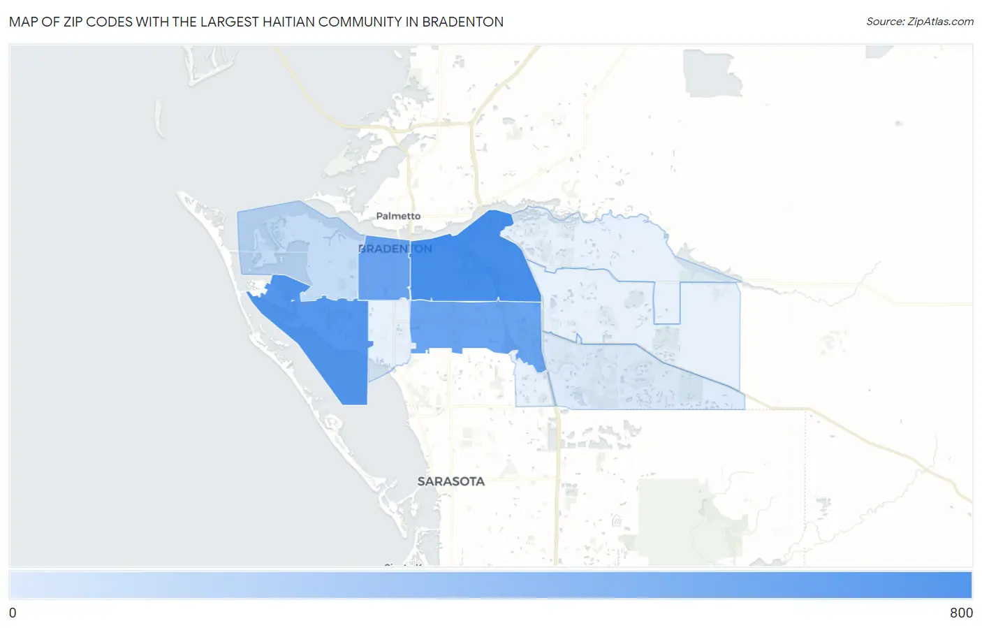 Zip Codes with the Largest Haitian Community in Bradenton Map