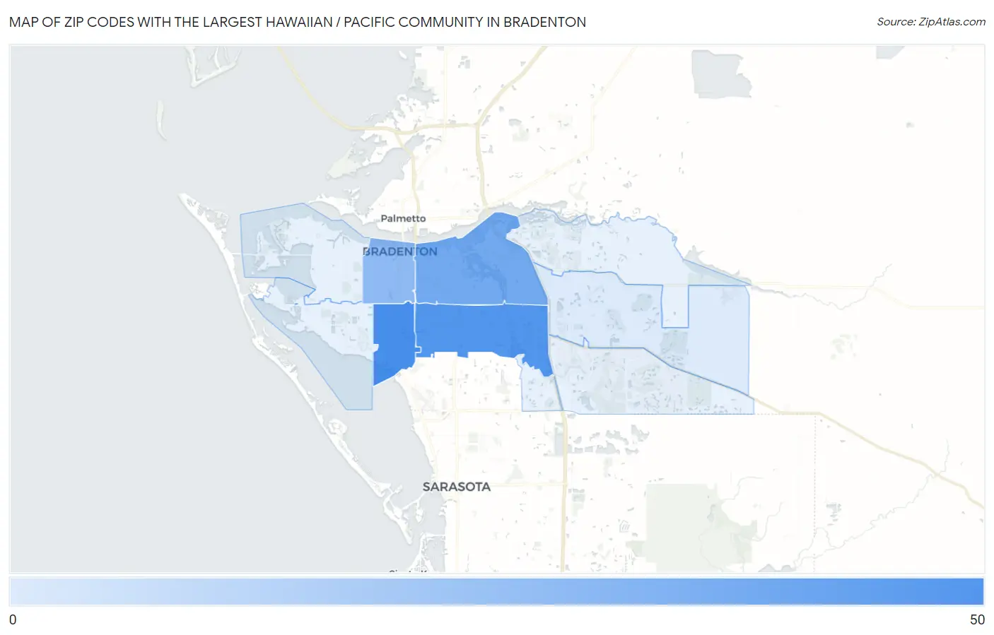 Zip Codes with the Largest Hawaiian / Pacific Community in Bradenton Map