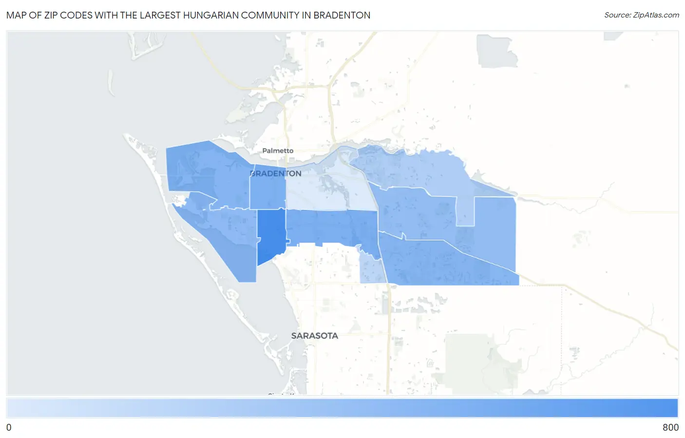Zip Codes with the Largest Hungarian Community in Bradenton Map