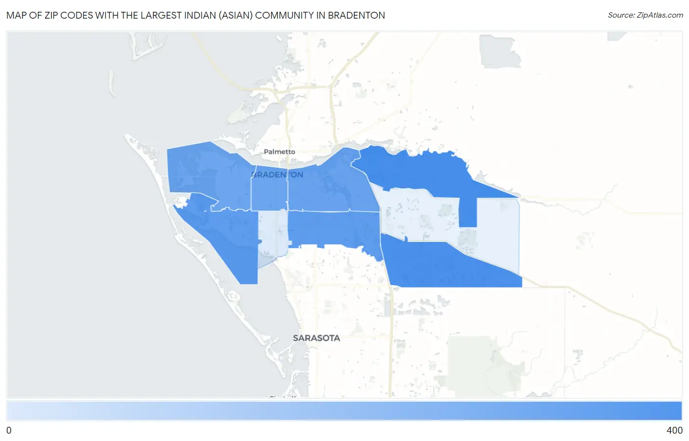 Zip Codes with the Largest Indian (Asian) Community in Bradenton Map