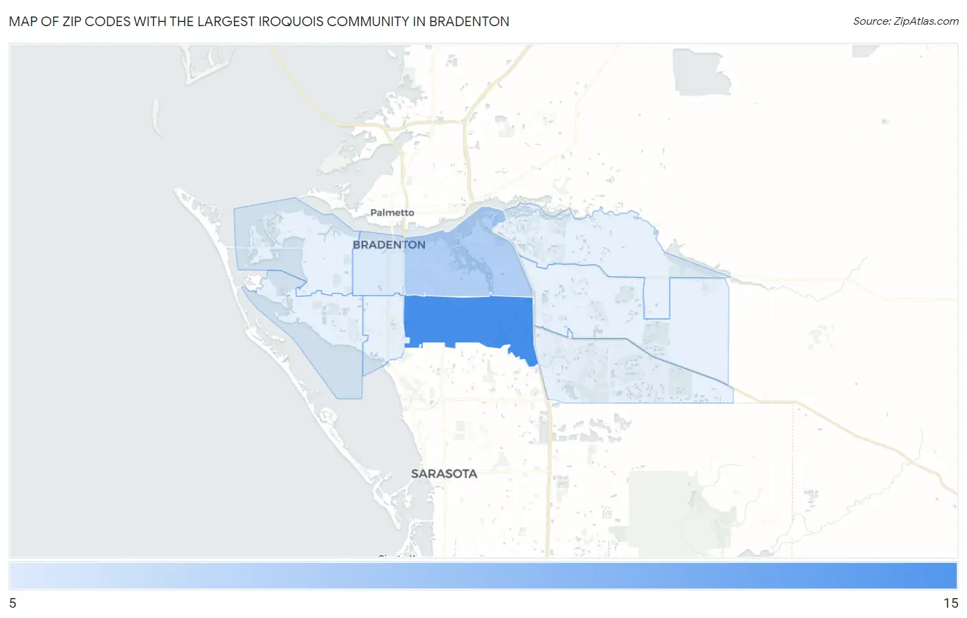 Zip Codes with the Largest Iroquois Community in Bradenton Map