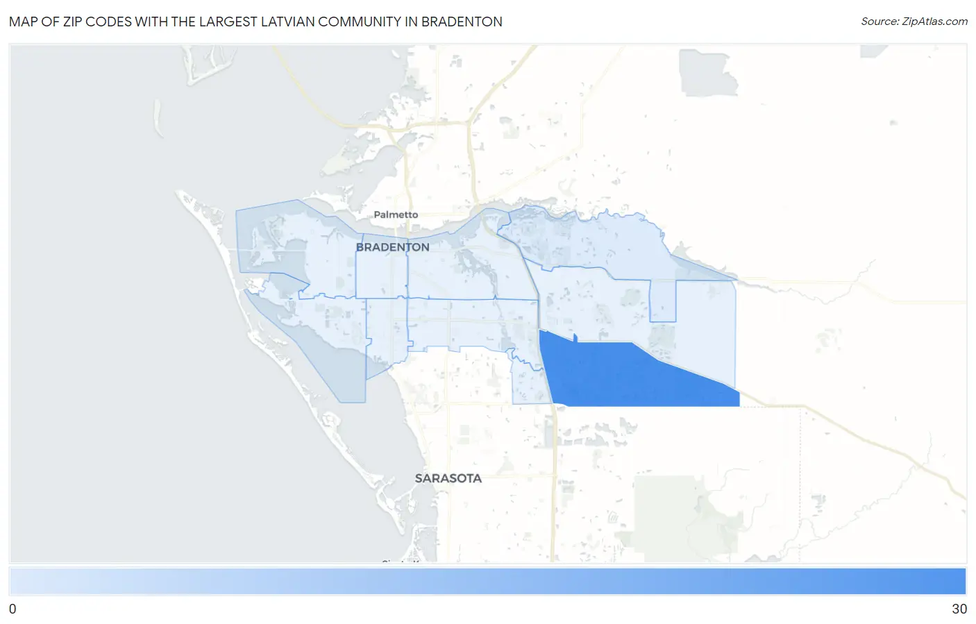 Zip Codes with the Largest Latvian Community in Bradenton Map