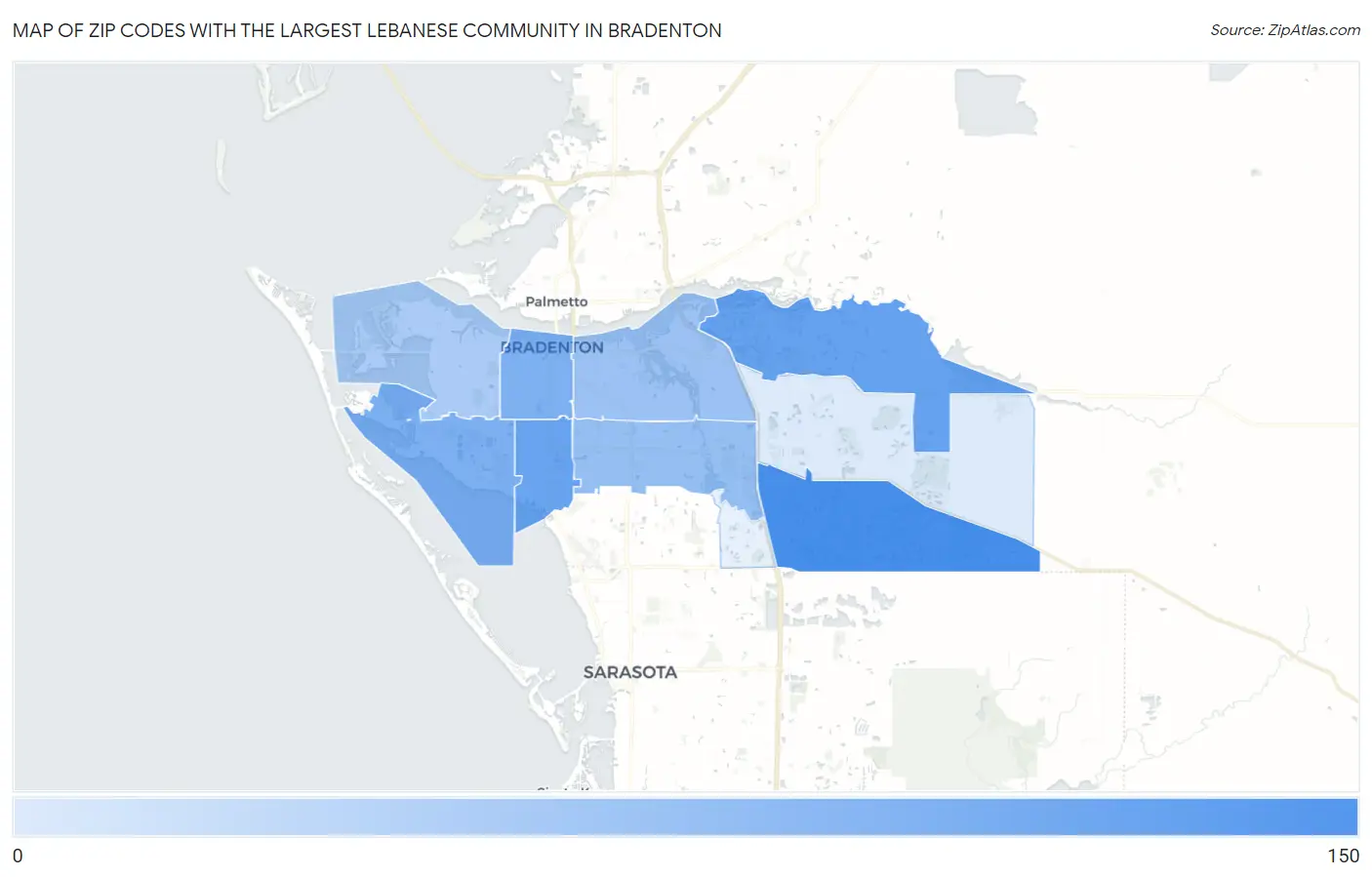 Zip Codes with the Largest Lebanese Community in Bradenton Map