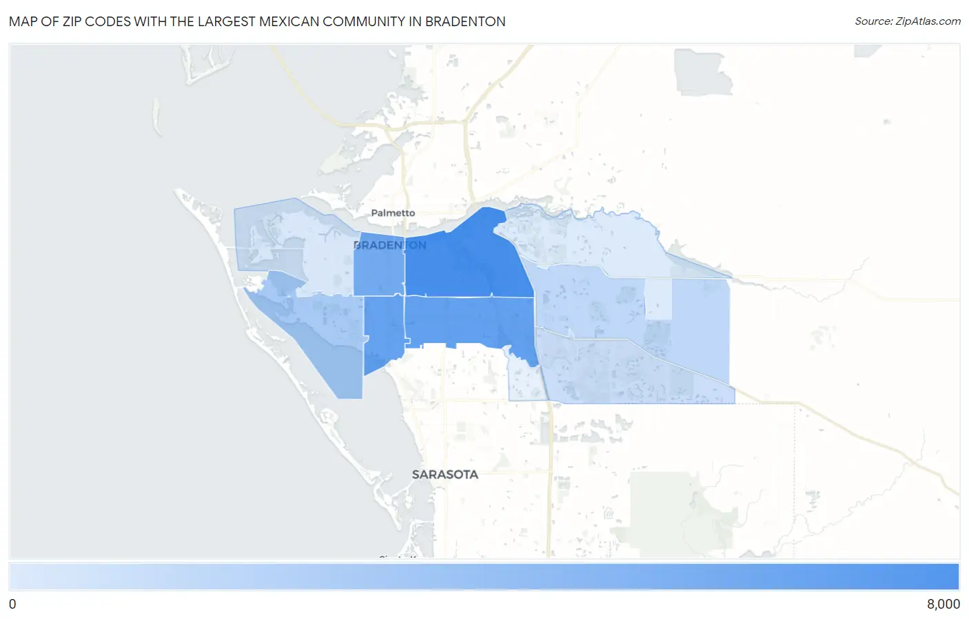 Zip Codes with the Largest Mexican Community in Bradenton Map