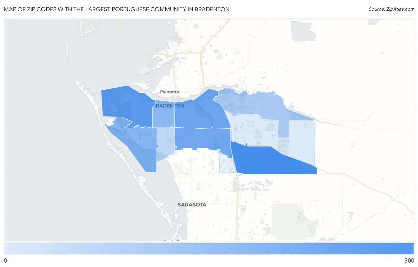 Zip Codes with the Largest Portuguese Community in Bradenton Map