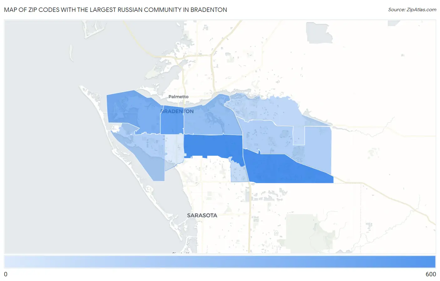 Zip Codes with the Largest Russian Community in Bradenton Map