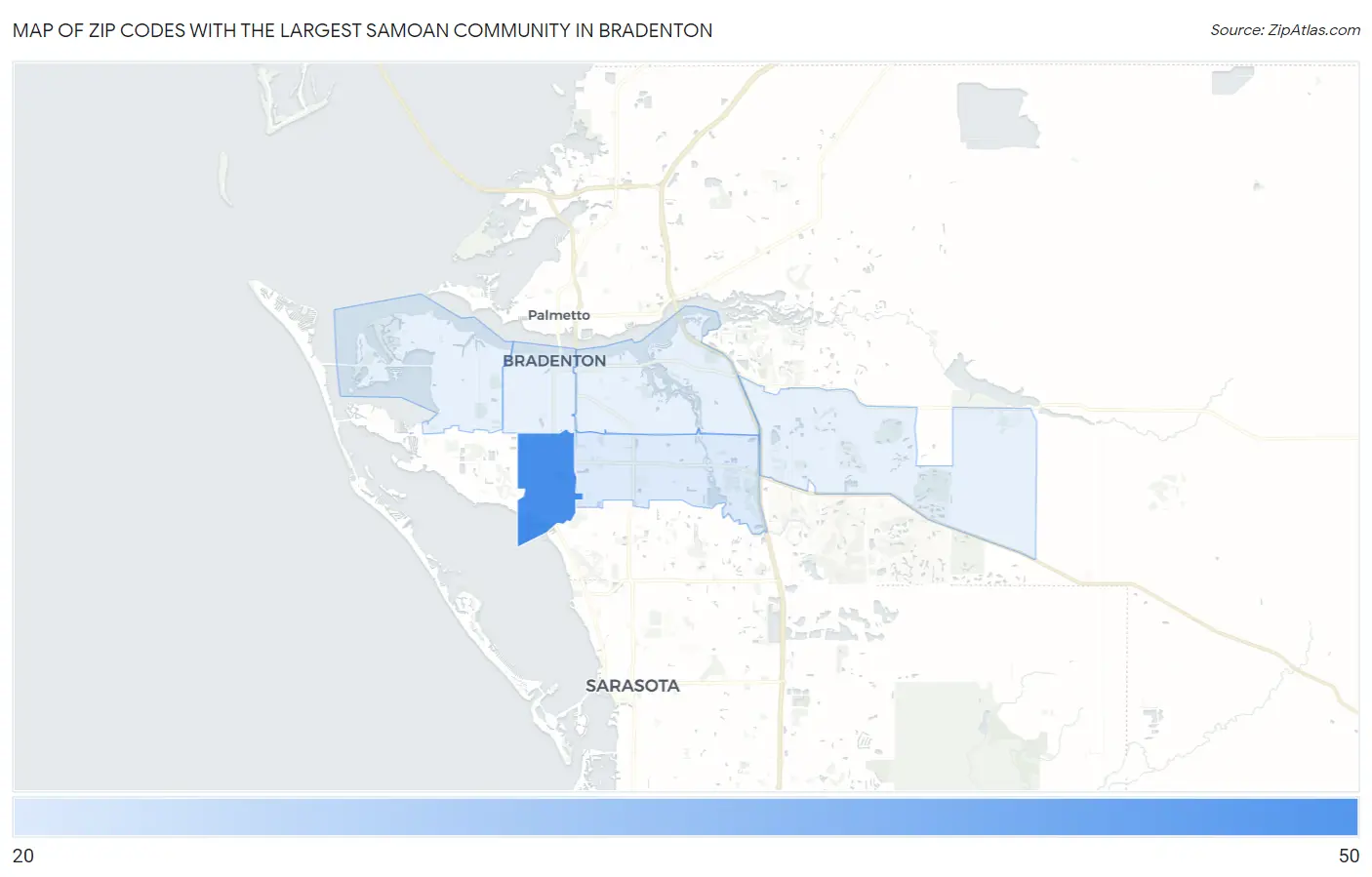 Zip Codes with the Largest Samoan Community in Bradenton Map