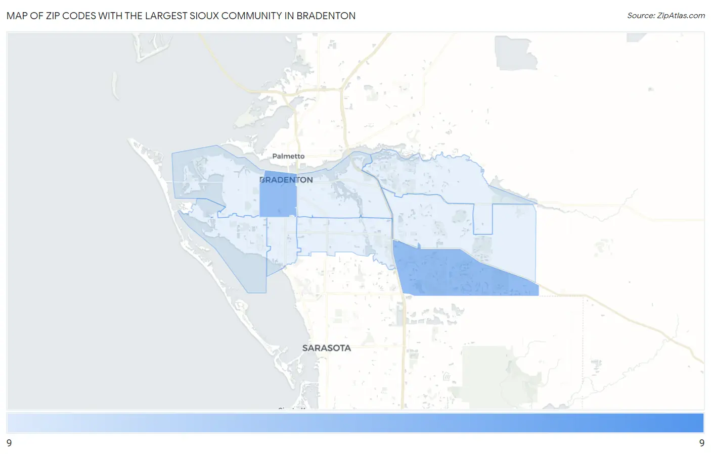 Zip Codes with the Largest Sioux Community in Bradenton Map