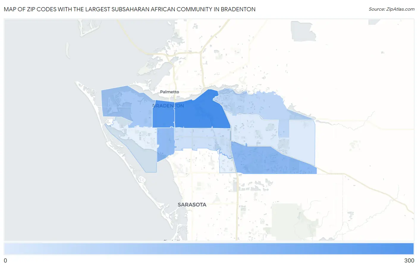 Zip Codes with the Largest Subsaharan African Community in Bradenton Map