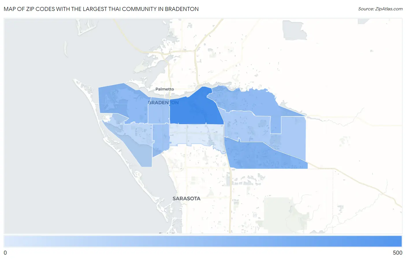 Zip Codes with the Largest Thai Community in Bradenton Map