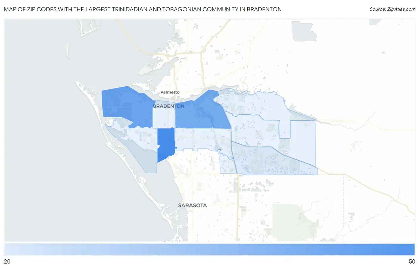 Zip Codes with the Largest Trinidadian and Tobagonian Community in Bradenton Map