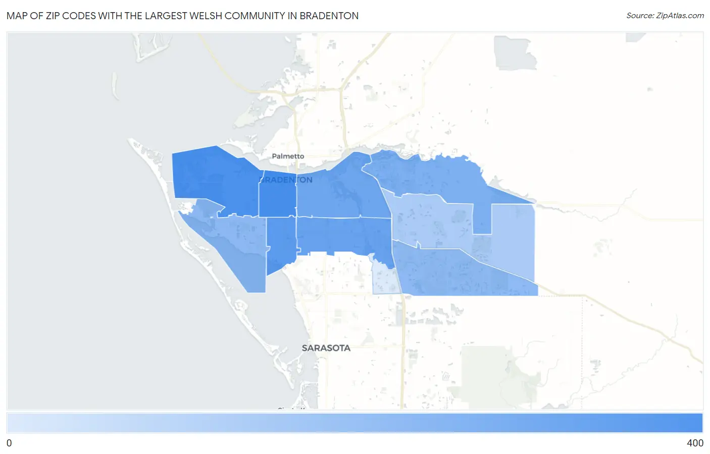 Zip Codes with the Largest Welsh Community in Bradenton Map