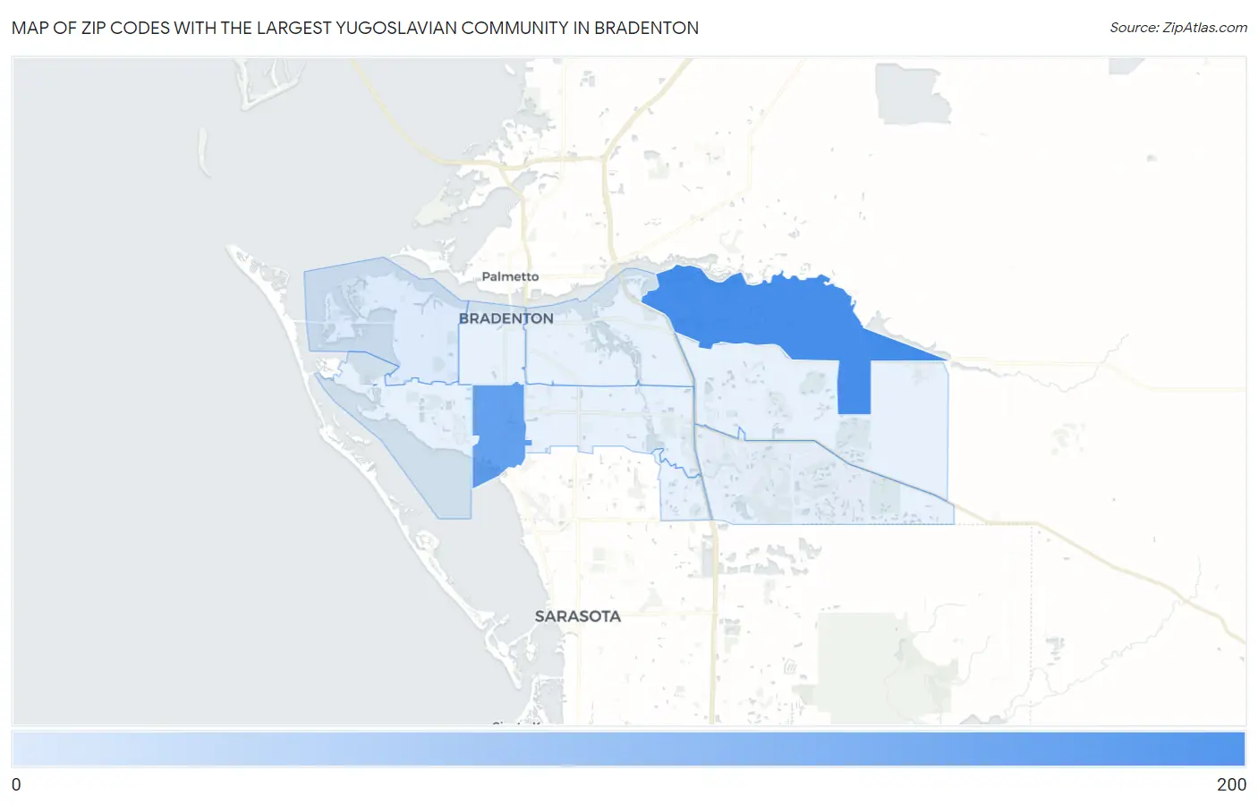 Zip Codes with the Largest Yugoslavian Community in Bradenton Map