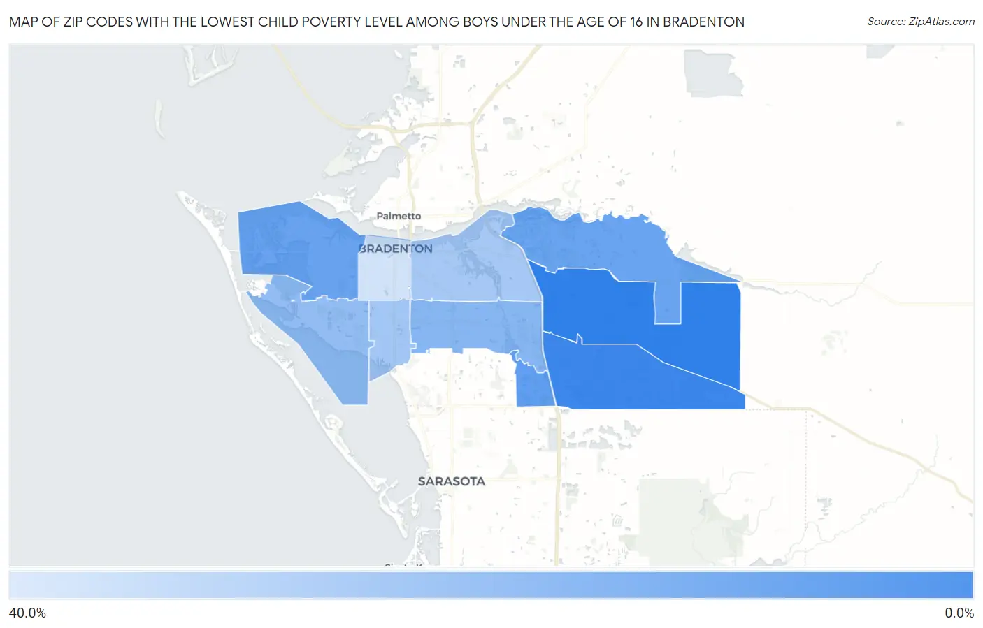 Zip Codes with the Lowest Child Poverty Level Among Boys Under the Age of 16 in Bradenton Map