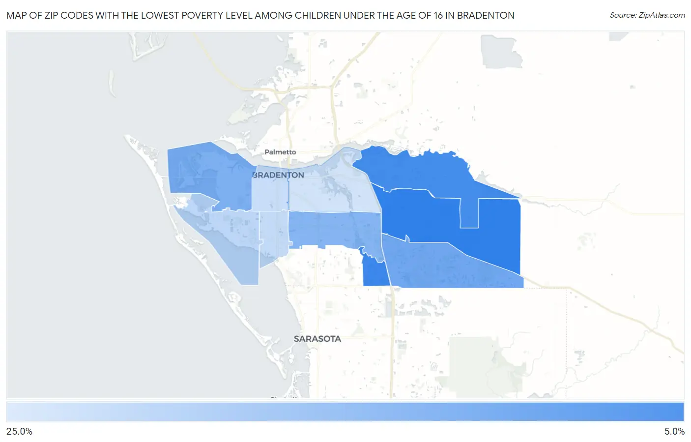 Zip Codes with the Lowest Poverty Level Among Children Under the Age of 16 in Bradenton Map