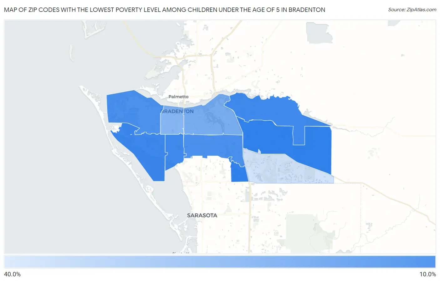Zip Codes with the Lowest Poverty Level Among Children Under the Age of 5 in Bradenton Map