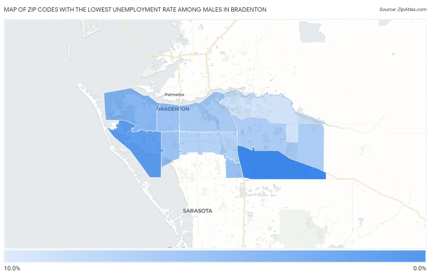 Zip Codes with the Lowest Unemployment Rate Among Males in Bradenton Map