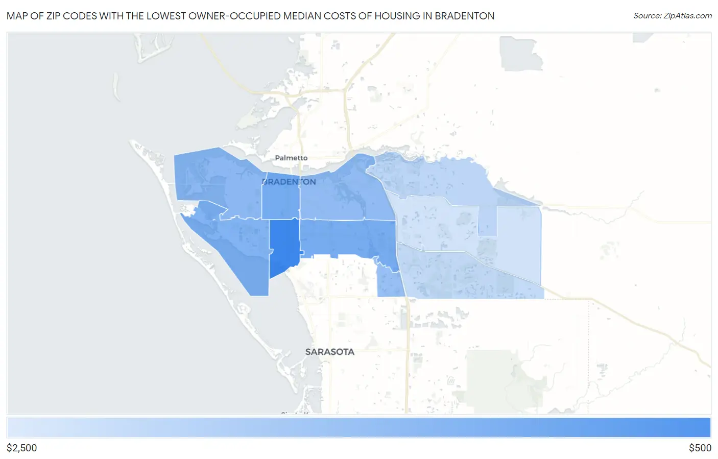 Zip Codes with the Lowest Owner-Occupied Median Costs of Housing in Bradenton Map