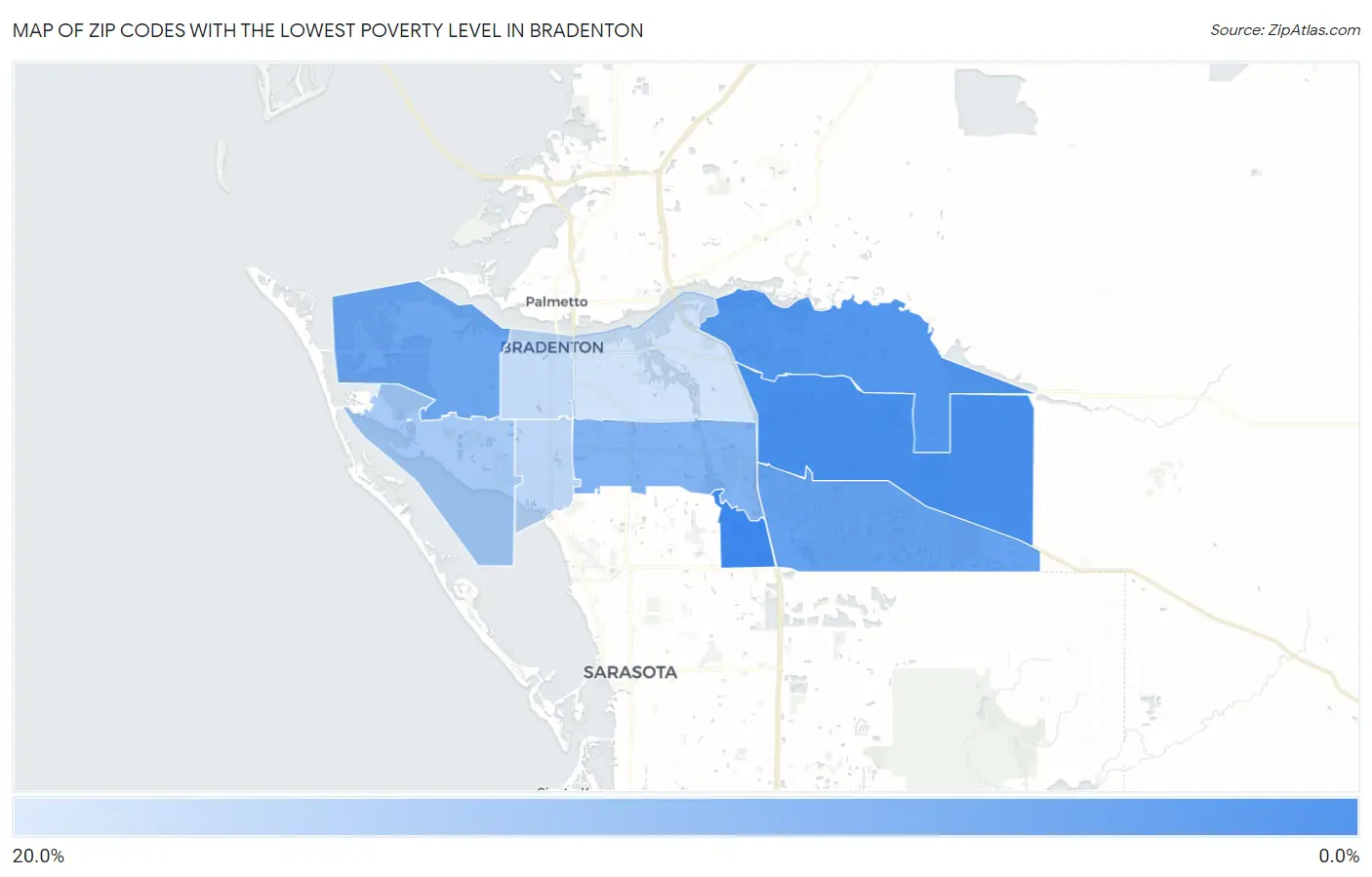 Zip Codes with the Lowest Poverty Level in Bradenton Map