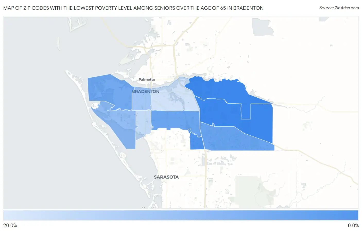Zip Codes with the Lowest Poverty Level Among Seniors Over the Age of 65 in Bradenton Map