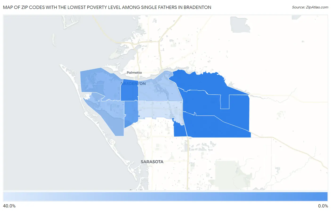 Zip Codes with the Lowest Poverty Level Among Single Fathers in Bradenton Map