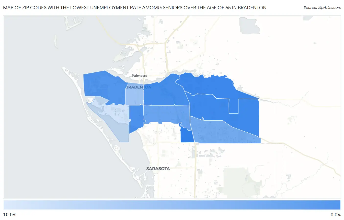 Zip Codes with the Lowest Unemployment Rate Amomg Seniors Over the Age of 65 in Bradenton Map