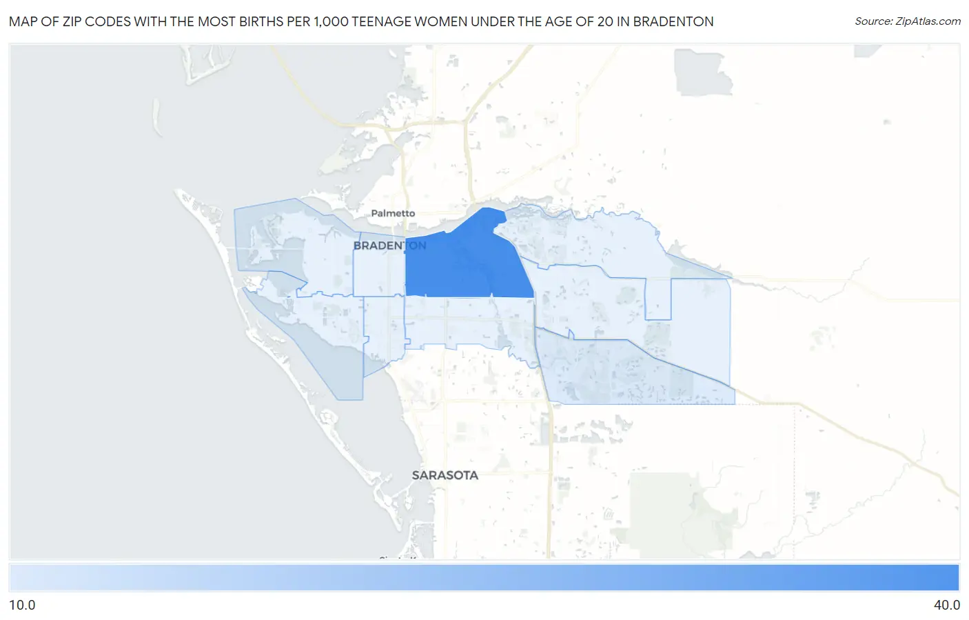 Zip Codes with the Most Births per 1,000 Teenage Women Under the Age of 20 in Bradenton Map