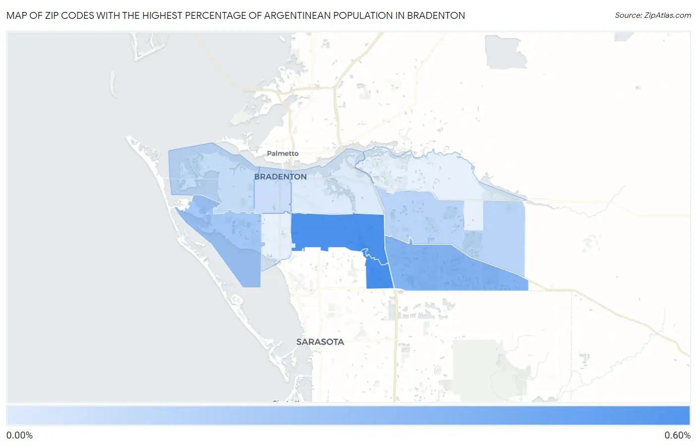 Zip Codes with the Highest Percentage of Argentinean Population in Bradenton Map