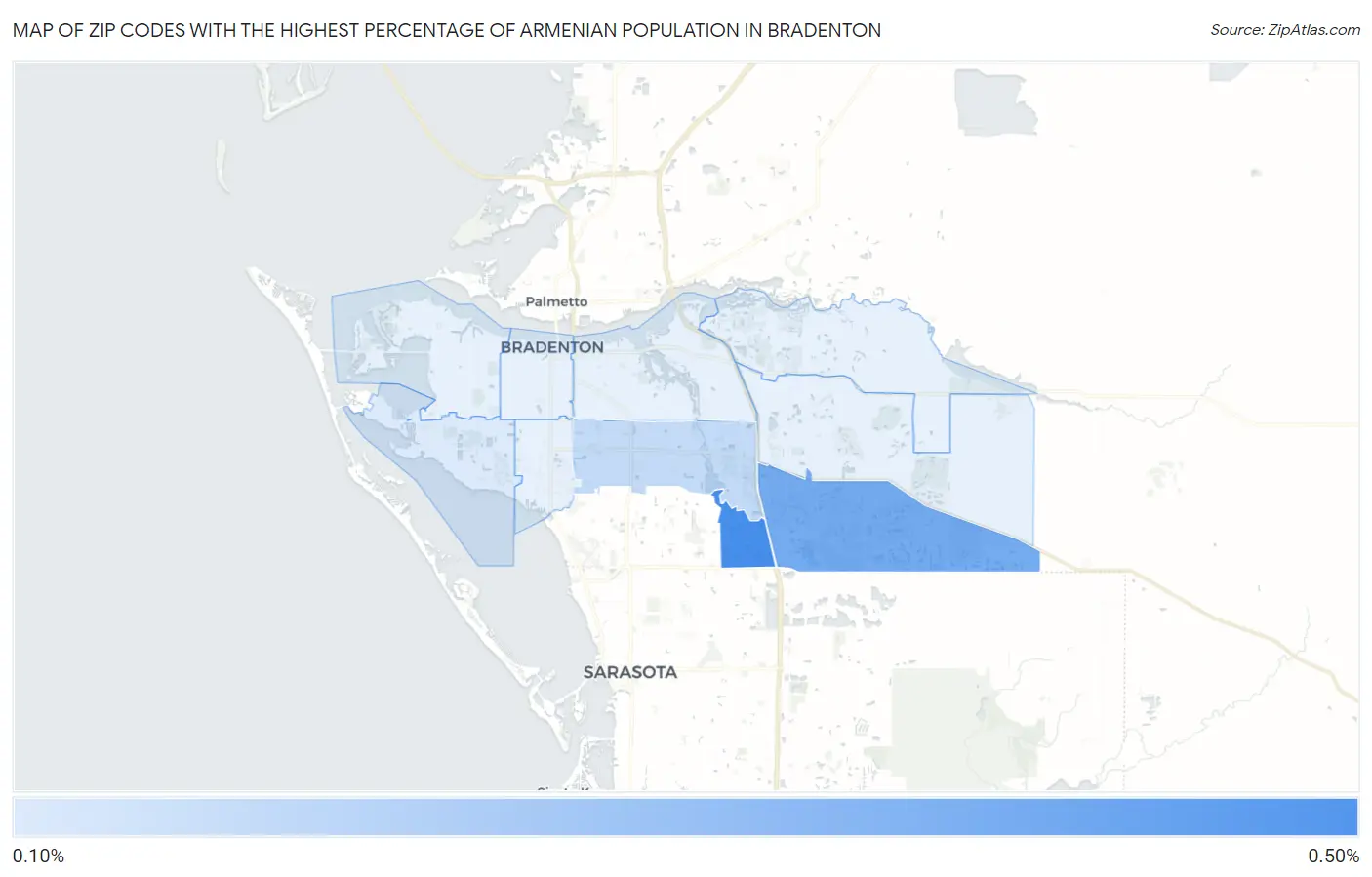 Zip Codes with the Highest Percentage of Armenian Population in Bradenton Map