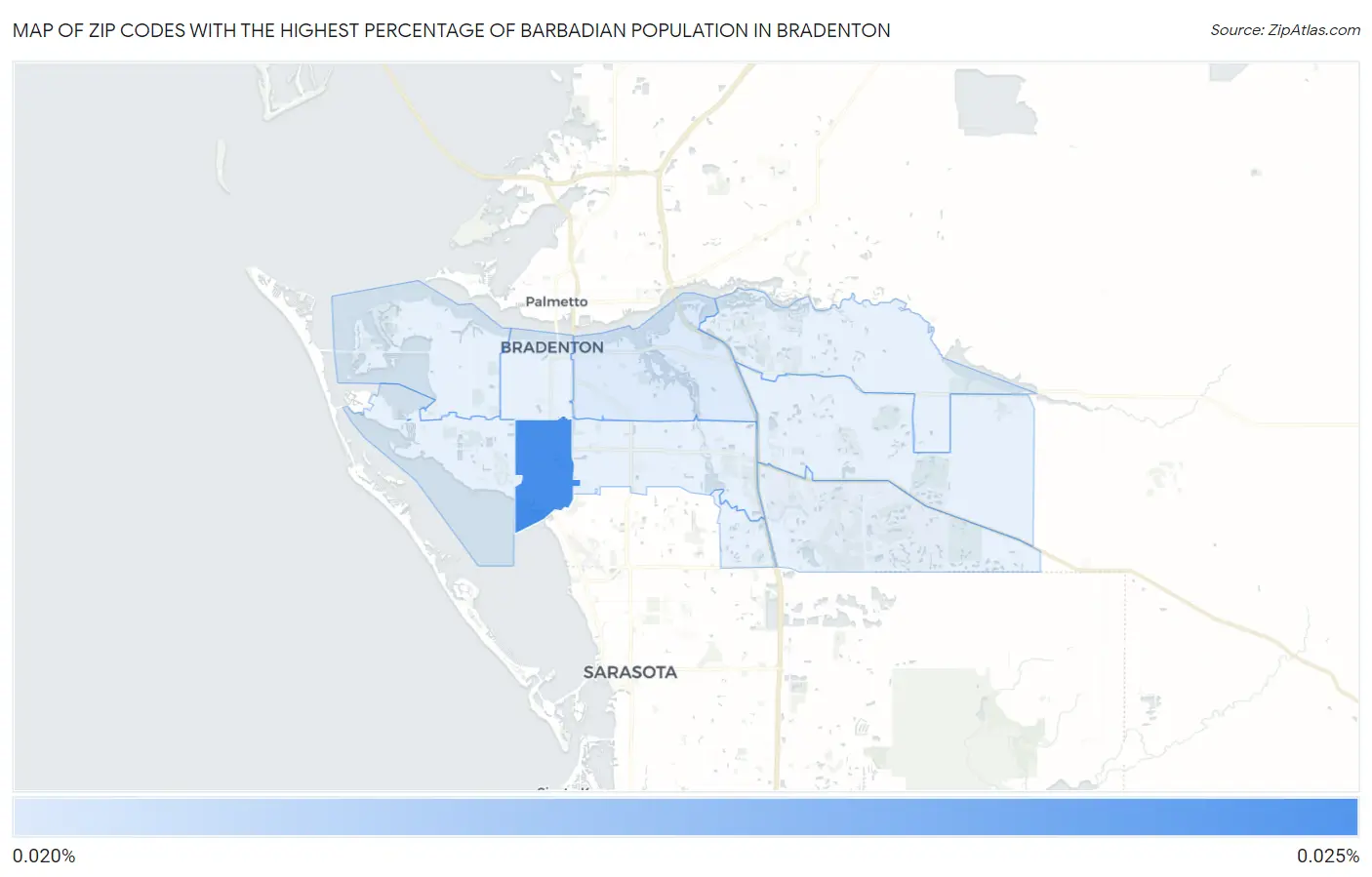 Zip Codes with the Highest Percentage of Barbadian Population in Bradenton Map