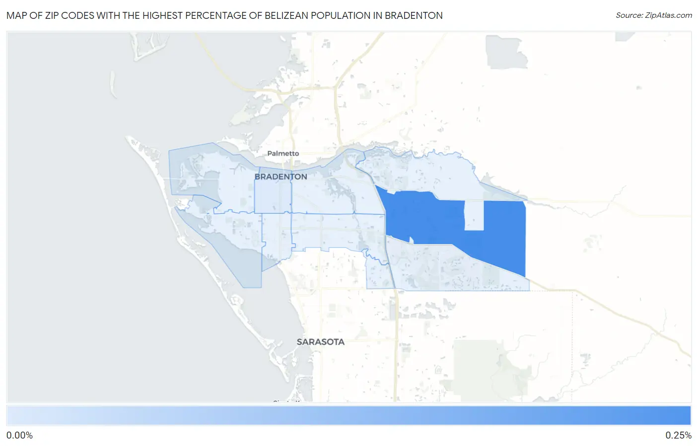 Zip Codes with the Highest Percentage of Belizean Population in Bradenton Map