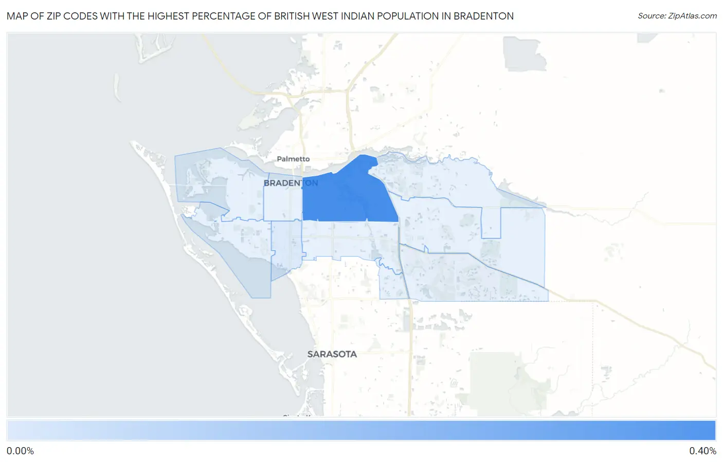 Zip Codes with the Highest Percentage of British West Indian Population in Bradenton Map